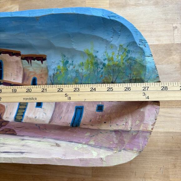 MEXICAN FOLK ART Hand Carved Decorative WOOD DISPLAY BOWL SIGNED PAINTED PUEBLO - Picture 11 of 16